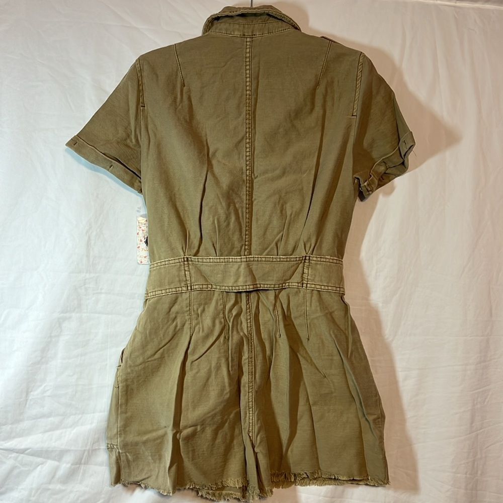 Free People Tan Short Sleeve Button Down Shorts Romper- Off The Beaten Path - Picture 7 of 9